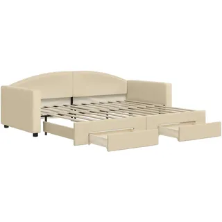 vidaXL Tagesbett Ausziehbar mit Schubladen Creme 90x200 cm Stoff - Creme