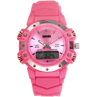 JewelryWe Kinder Studenten Armbanduhr, 50M Wasserdicht 12 H Zwei Zeitzone Digital Elektronische Uhr Sportuhr mit LED Licht, Alarm, Stoppuhr, Datum und Tag Farbe: Pink