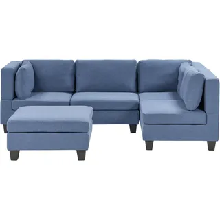 Beliani Ecksofa Linksseitig Blau Stoffbezug mit Ottomane Kissen Schwarze Beine Modular Modern Modulsofa Wohnlandschaft Wohnzimmer - 4-Sitzer Modul