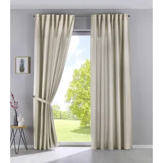 2er Set Vorhänge Verdeckte Schlaufen Cationic »JENA« HxB 225x140 cm Sand Blickdicht Leinen Optik Gardinen Meliert Gardinenband mit Raffhalter, 2019037-2