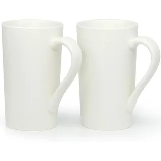 600 ml große Kaffeetassen, Smilette M007 Plain Tall Keramik Tasse mit Griff für Papa Männer, 2er Set, weiß