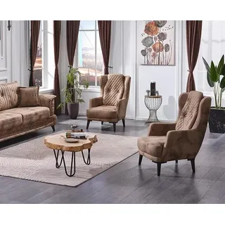 Design 2x Sessel Wohnzimmer Textil Luxus Moderne Polstermöbel Komplett - Beige