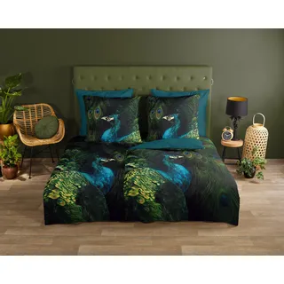 Good Morning Wendebettwäsche »Coburg« 2 Stk. tlg. 100% Baumwolle, Renforcé, Reißverschluss, Wendeoptik, Pfau, Grün Petol good morning Petrol B/L: x cm