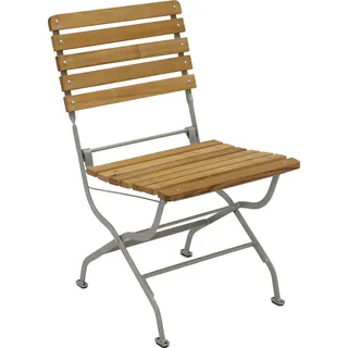 DEGAMO Klappstuhl Gartenstuhl Biergartenstuhl PASSAU, Gestell Flachstahl verzinkt und pulverbeschichtet, Latten Robinie - Silber, Braun