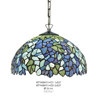 Casa Padrino Tiffany Hängeleuchte, handgefertigte Deckenlampe aus Glas, Bunt, Durchmesser 36 cm, 1-flammig - Bunt