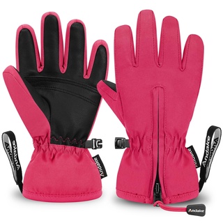 Andake Kinderhandschuhe, Winddichte, wasserdichte, Warme Winterhandschuhe, Skifahren, Outdoor-Sport, Reithandschuhe, Jungen und Mädchen (Pink, 2-4 Jahr)