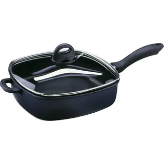 GSW Schmorpfanne "Gourmet" Aluminiumguss Fett-Trenn-Pfanne, robuste Qualtiät, 28x28 cm, Induktion, schwarz