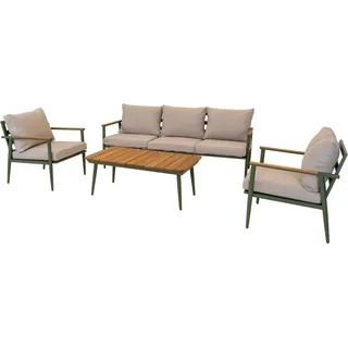 Loungeset - Grünes Aluminium - Teakholz-Tischplatte - 3-teilig - Grün