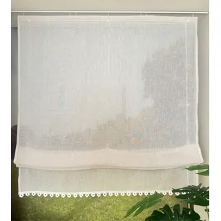 Vordesack Leinenoptik Raffrollo mit Blumen-Kante Unifarbige Raffgardine mit Klettband Wohnzimmer halbtransparent Gardinenschal Küche Sand 1 Stück HxB 140x90cm