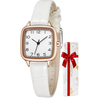 CIVO Damenuhr Analoge Klein Wasserdicht: Leder Rechteck Einfach Armbanduhr Quarzuhr Elegant Lässige Designer Weiß