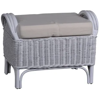 MiaMöbel Rattan Hocker 'Panama' weiß 100% Baumwolle, Massivholz, Rattan Mango