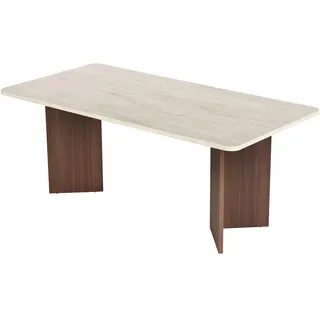 Hanah Home Eleganter Esstisch, 180 cm x 90 cm x 75 cm | 100% melaminbeschichtete Spanplatte, 25 mm stark | Stilvolles Finish in Travertin und Mailänder Walnuss, Tragkraft 70 kg