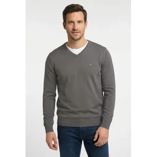 FYNCH-HATTON Strickpullover "FYNCH-HATTON Pullover mit V-Kragen" aus Baumwolle, mit V-Ausschnitt, bequeme Passform, stahlgrau