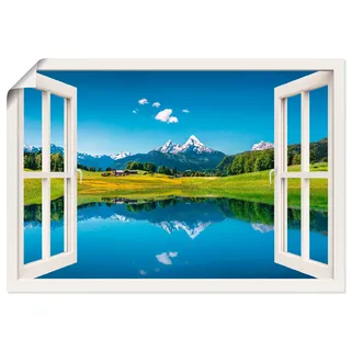 Artland Wandbild »Fensterblick Alpen und Bergsee«, Berge, (1 St.), als Leinwandbild, Poster, Wandaufkleber in verschied. Größen, blau