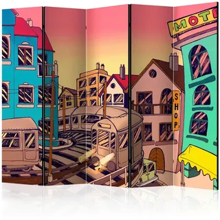 artgeist Paravent , Gelb, Pink , Holz, Textil , Kiefer , massiv , Vintage , 225x172x3 cm , Motiv auf Vorder- und Rückseite , Wohnzimmer, Raumteiler, Paravents