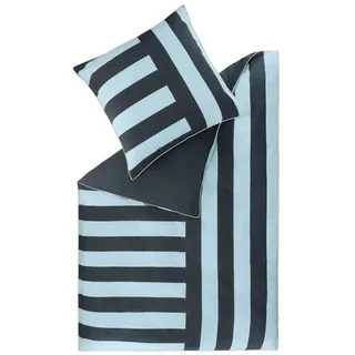 Esprit Bettwäsche 135x200 Baumwolle blau - Luxus Renforcé Bettwäsche Set 2teilig in Hotelqualität mit Reißverschluss - Streifen Muster - Bettdeckenbezug + Kopfkissenbezug 80x80cm - Öko-Tex
