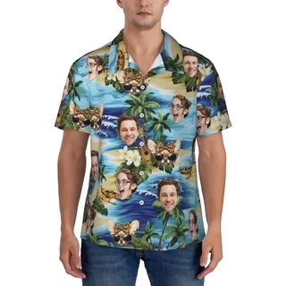SJHAZSL Personalisierte Hawaiihemden, Personalisierte Casual Button Down Kurzarm-Strandhemden mit Gesicht Foto, Personalisierte Foto Hemden mit kurzen Ärmeln für Männer Ehemann Freund Papa