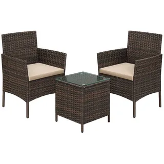 Hansiro Lounge-Set Gartenmöbel-Set 3-Teilig , Braun , Metall , Gartenmöbel, Gartengarnituren, Gartenmöbel-Sets