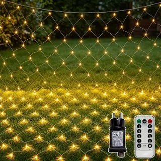 Soagrc LED Lichternetz Außen 3x2m 200 LEDs warmweiß, Lichterkette Außen mit Fernbedienung & Timer, IP67 wasserdicht, stimmungsvolle Weihnachtsbeleuchtung für Garten, Balkon & Hochzeit