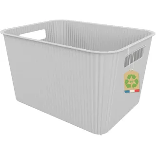 SUNDIS Vibes, Aufbewahrungskorb aus Kunststoff mit Griffen, 14L, Elfenbeinweiß, stapelbar, ideal für kleine Gegenstände und Accessoires im Bad, Schlafzimmer, in der Küche oder im Büro