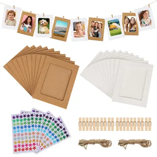 YGCQFH Fotogirlande Set mit 20 Bildern & 20 Klammern - Bilder Girlande aus Karton für 11,5x15,5 cm Fotos (6zoll) - Inkl. Hanfseil zum Aufhängen - Deko für DIY Geburtstag Hochzeit Party Wand