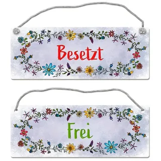 trendaffe Graues Toilette ist frei oder besetzt Wendeschild mit Blumen Motiv und Kordel
