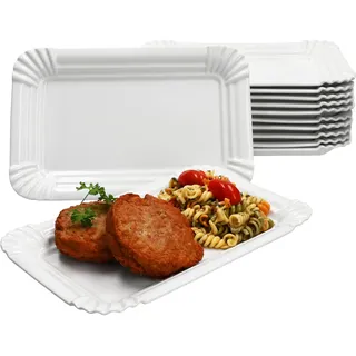 MamboCat 12er Set Pur Pappteller aus Porzellan I (LxB) 24,5x16cm I rechteckige Teller mit Papp-Optik & Relief für Kuchen, Brötchen, Burger & Co I wiederverwendbare Servierteller