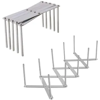 Hjumarayan 2 Stück Verstellbarer Edelstahl Topfdeckelhalter, Spareribs-Halter, Grill Rippchenhalter, Spareribs-Halter aus Edelstahl für Zubereitung von Sparerib oder Braten (10 Stück Stäbe)