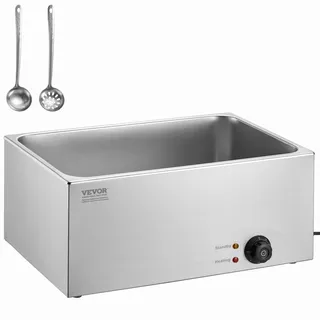Vevor Kommerzieller Speisenwärmer 18 L Bain Marie, 1200 W, elektrischer Buffetwärmer, Dampftisch-Speisewärmer Arbeitsplatte, Edelstahl-Speisewärmer, Wärmebehälter für Partys, Catering und Restaurants