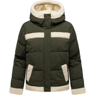 Winterjacke RAGWEAR "Winterjacke Editah YOUMODO", Damen, Gr. XXL, grün (schwarz olive), Obermaterial: 100% Polyester PES.  Obermaterial: Futter: 100% Polyester PES. 100% Polyester PES., oversize hüftlang, hoch geschlossener Ausschnitt, eng Rippstrickbündchen, Jacken Winterjacke, warme modische Jacke mit Plüsch-Details