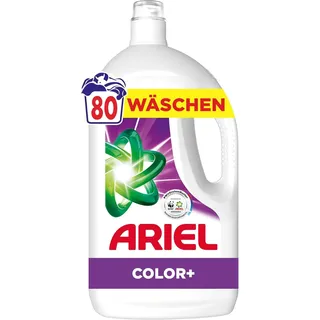 Ariel Flüssigwaschmittel, 80 Wäschen, Color+, Fleck-Weg-Power beim 1. Waschen, selbst in kaltem Wasser