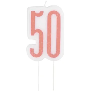 Kerze zum 50. Geburtstag - Glitzer-Roségold-Geburtstag