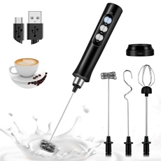 Milchaufschäumer Elektrisch, Bauihr USB Wiederaufladbar milchaufschäumer, 3 Geschwindigkeitsstufen milchaufschäumer stab, 3 IN1 tragbarer milchschäumer für Kaffee, Cappuccino, Heiß Schokolade, Latte