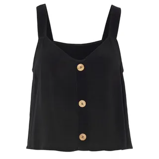 VIVANCE Crop-Top mit Zierknöpfen, luftiges Sommertop, schwarz,
