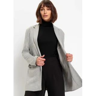 Jerseyblazer BONPRIX "Langer Jersey-Blazer mit Taschen", Damen, Gr. 36, grau (hellgrau meliert), Obermaterial: 67% Polyester, 33% Viskose. Futter: 100% Polyester, loose fit, Blazer Jerseyblazer, mit Reverskragen, lockere Passform, aus Viskose und Polyester