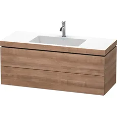 Duravit L-Cube Möbelwaschtisch c-bonded mit Unterbau wandhängend, 120x48 cm, 2 Schubkästen, ohne Überlauf, 1 Hahnloch, Farbe: Tessiner Kirschbaum