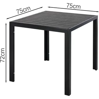 Gartentisch - Quadratischer Outdoor-/Bistro-Tisch aus Aluminium - 75x75x72 cm - Wetter- und hitzebeständig - Für 4 Personen - Schwarz - Schwarz