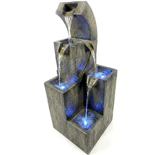 Köhko Gartenbrunnen „Ballerina“, Brunnen mit 4 LEDs mit LEDs, stufige Wasserfall für Garten, Terrasse, Balkon 17006