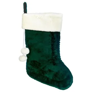 Weihnachtsstrumpf 60x55CM Grün Mit Weiß Kunst Fell Rand & Pom Poms Dekoration