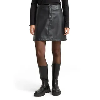 Tom Tailor Denim Damen 1047738 Mini-Rock in Lederoptik mit Knopfverschluss, Black, S