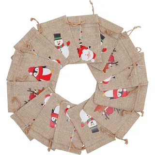 Stoffbeutel mit Kordelzug Weihnachten - klein - Jute - Geschenkbeutel - Weihnachtsbeutel - Schneemann - Weihnachtsmann - Rentier - Pinguin - Adventskalender - umweltfreundlich