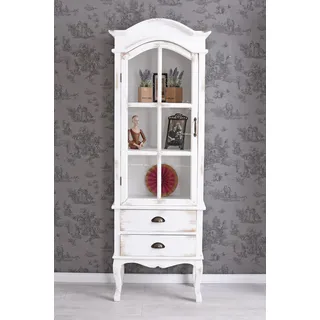 Vitrine weiß Vintrinenschrank Landhaus Kommode Schubladenschrank Holzvitrine neu