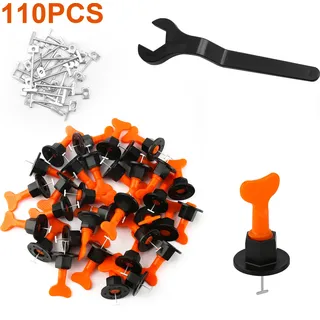 Yakimz Fliesen Nivelliersystem, 110 teiliges Fliesen Nivellier Kit Clip Tile, Fliesen Nivelliergerät mit Spezialschlüssel, Fliesen-Nivellierungs Set für den Wandbau