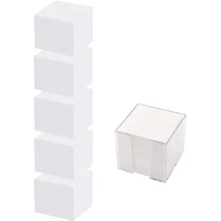 D.RECT Zettelbox Zettelkasten Kunststoff, 85x85x80mm circa700blatt, Weißgefüllt, 6 Stück Ersatzpapier (für Zettelbox)