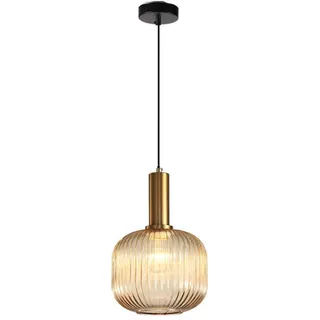 MZStech Moderner Kronleuchter, Bernsteinglas Pendelleuchte mit goldener Kupfer Pendelleuchte Hängelampe