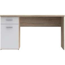 Bild von Schreibtisch mit 1 Tür und 1 Schublade, Holzwerkstoff, Sonoma Eiche Dekor kombiniert mit Weiß, B x H x T: 140 x 76.5 x 60 cm