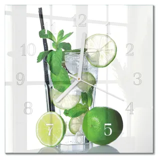 Tulup Glasuhr Wanduhr Küchenuhr Echt-Glas 30x30 cm Modern Dekorativ Geräuschlos Weiße Zeiger - Limette und Minze - Grün