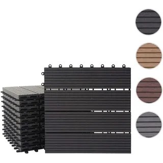 WPC Bodenfliese Rhone, Holzoptik Balkon/Terrasse, 11x je 30x30cm = 1qm ~ Basis, anthrazit linear