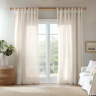 TOPICK Schlaufenschal 2er Set Gardinen Wohnzimmer modern Schlaufengardinen Vorhänge Schlafzimmer Gardinenschals leinenoptik H225xB140 cm, Schlaufenvorhang Curtains Living Room Fenstervorhänge Khaki