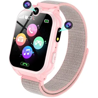 PTHTECHUS Smartwatch Kinder - 1.68'' Uhr Telefon für Mädchen Jungen mit Anruf, SOS, 18 Spiele, Musik, Kamera, Wecker, Taschenlampe, Kinderuhr Telefonieren Smart Watch Kids Geschenk